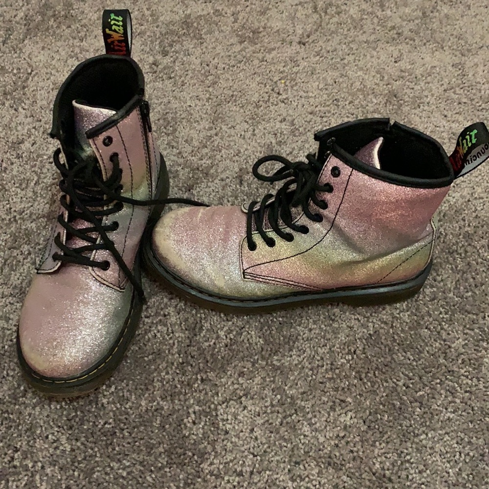 Girls Kids Doc Martens 1460 Glitter J Rainbow Pink Purple Blue Kids Size 4